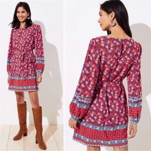 NWT! Ann Taylor Loft red paisley floral boho tunic dress petite S